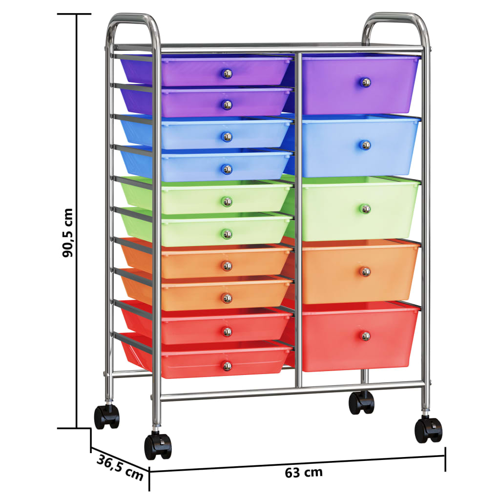 vidaXL Carrito de almacenaje portátil XXL 15 cajones plástico multicolor