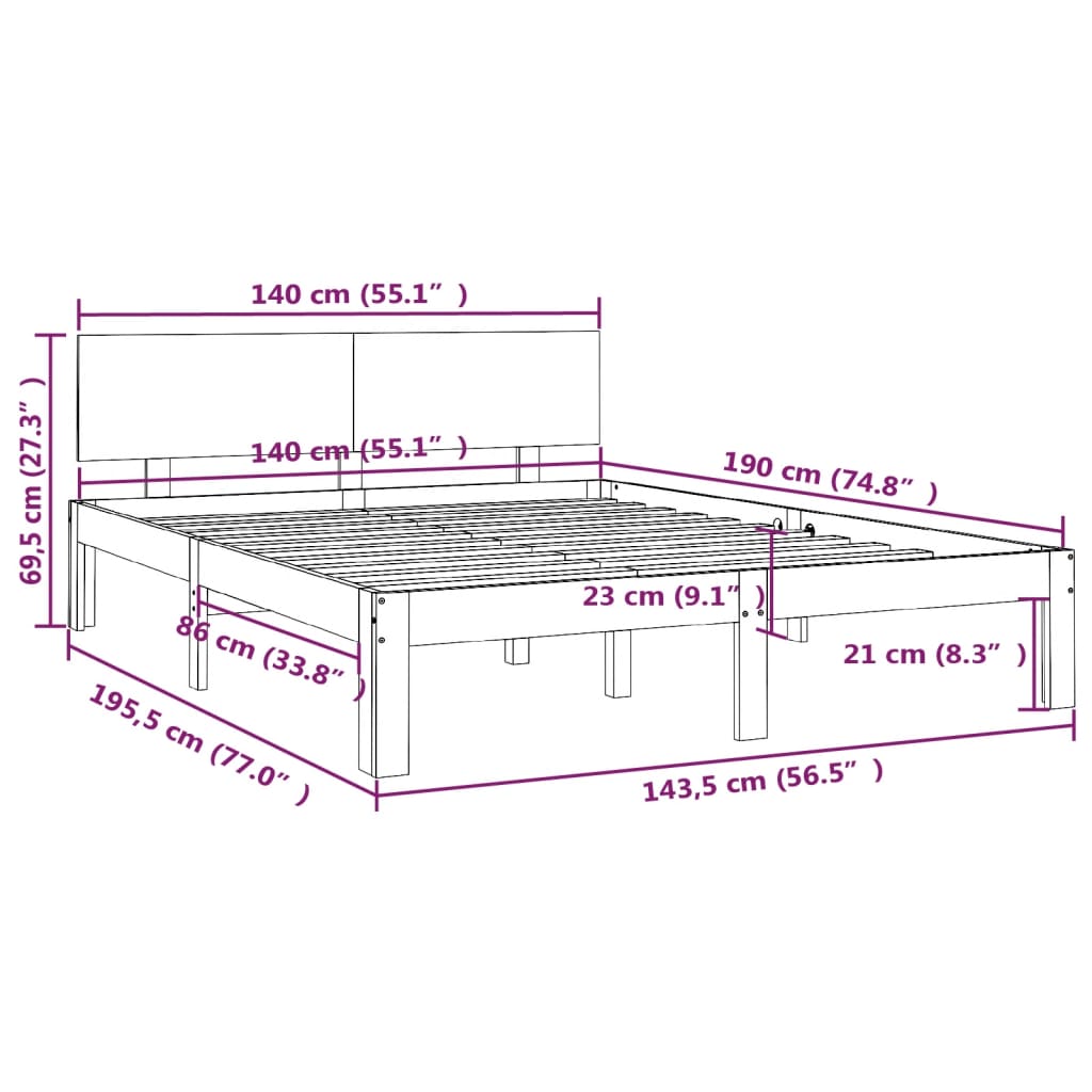 vidaXL Estructura de cama de madera maciza de pino 140x190 cm