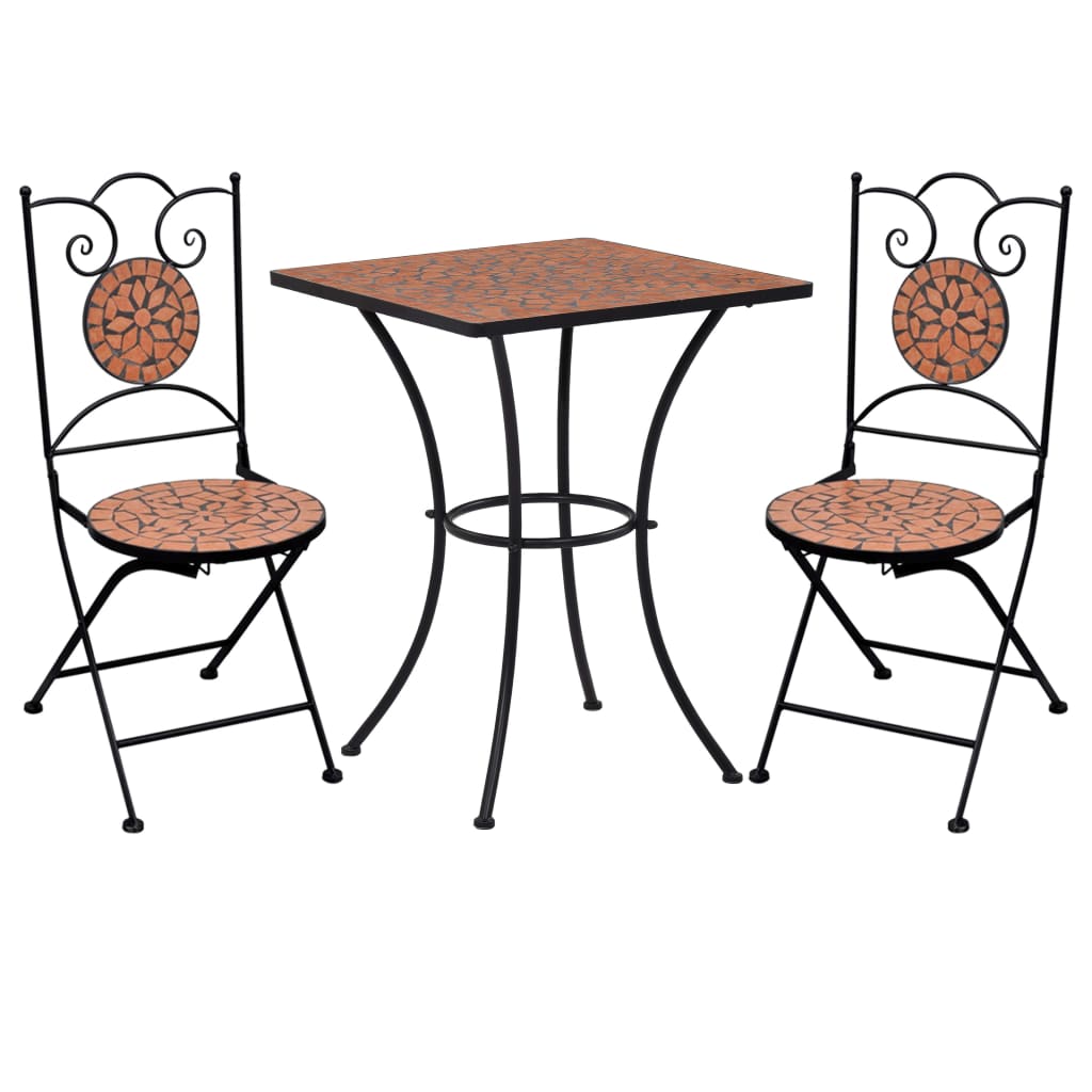 vidaXL Mesa y sillas de bistró 3 piezas con mosaico cerámica terracota