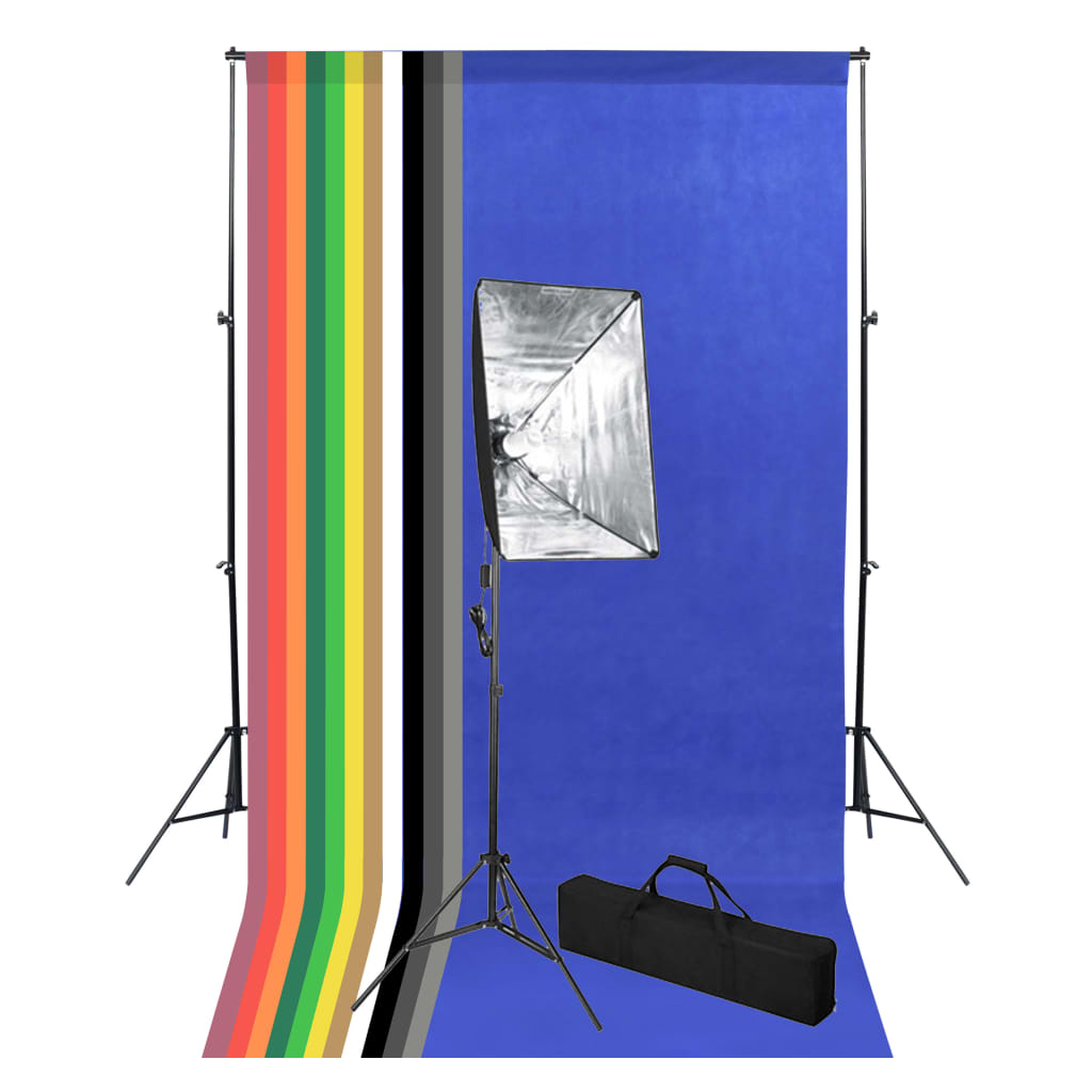 vidaXL Set de estudio fotográfico con telón de fondo e iluminación softbox