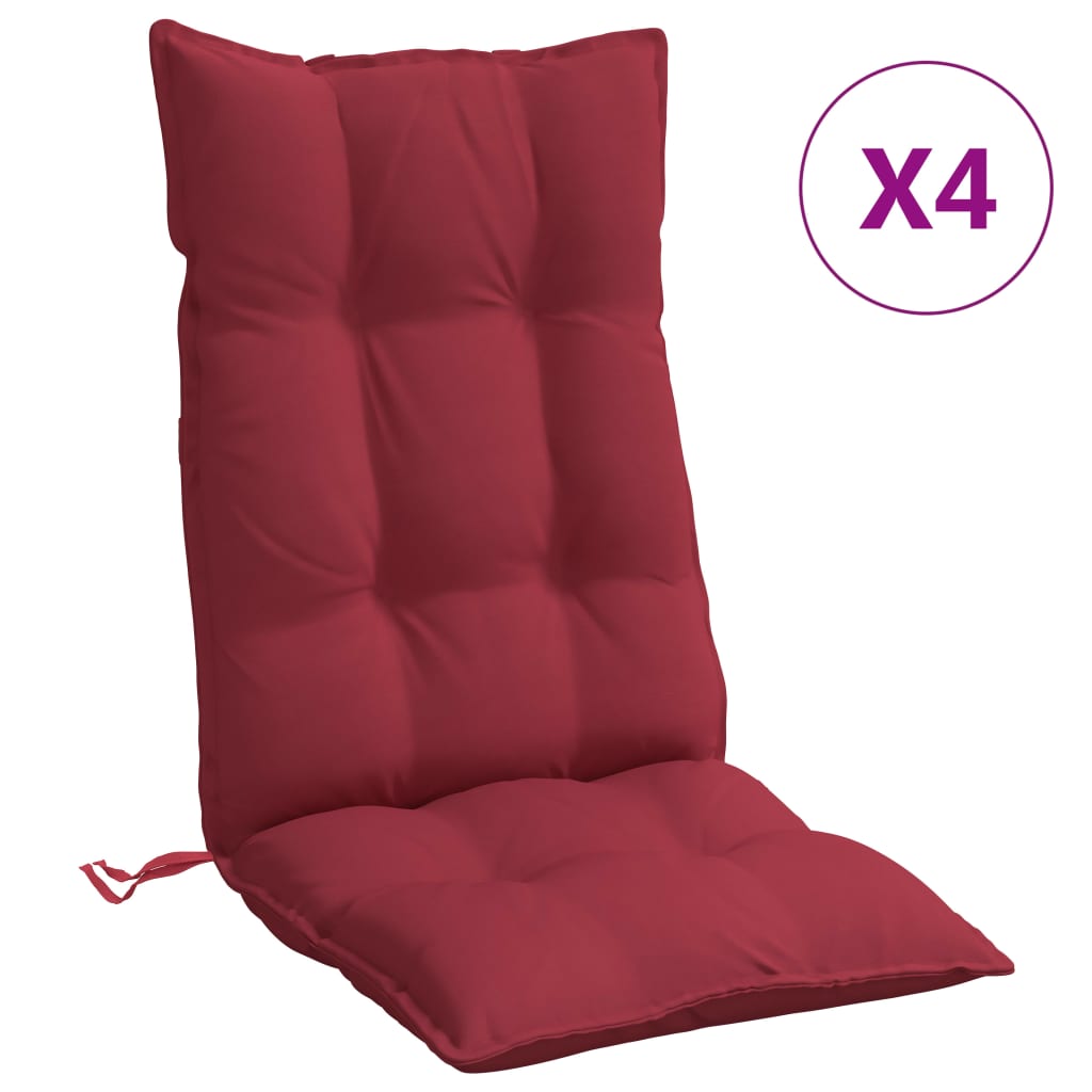 vidaXL Cojines de silla con respaldo alto 4 uds tela Oxford rojo tinto