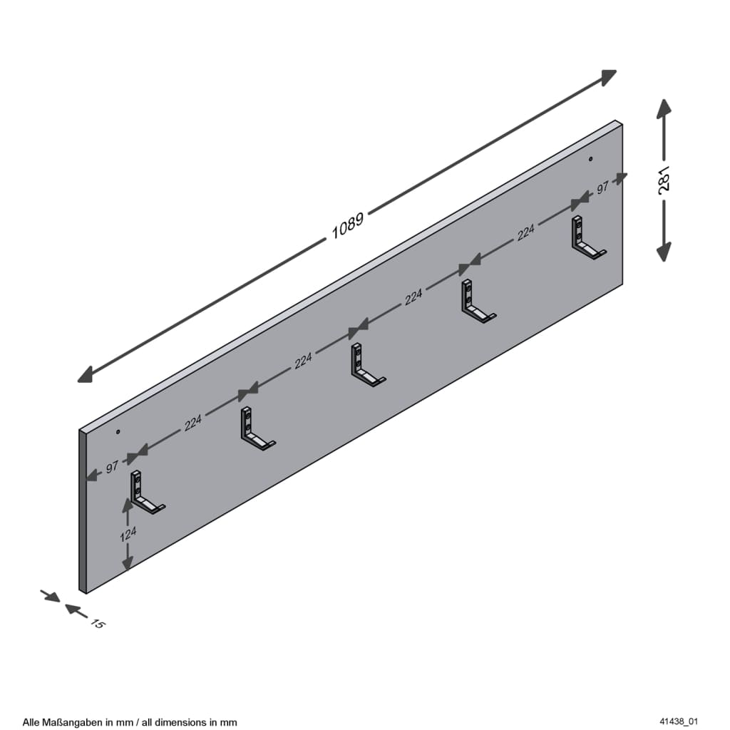 FMD Perchero de pared roble artesanal 108,9x1,5x28,1 cm