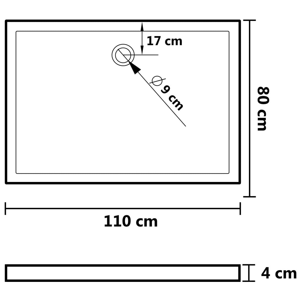 vidaXL Plato de ducha rectangular ABS 80x110 cm