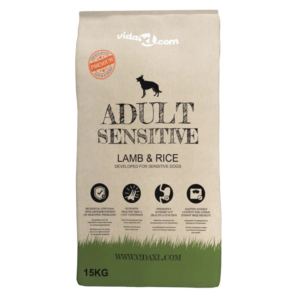 vidaXL Comida seca para perro premium Adult Sensitive Lamb & Rice 15kg