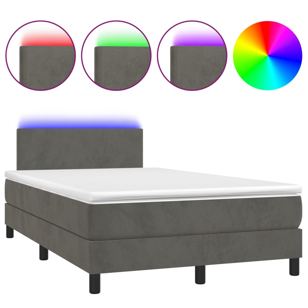 vidaXL Cama box spring colchón y LED terciopelo gris oscuro 120x200 cm