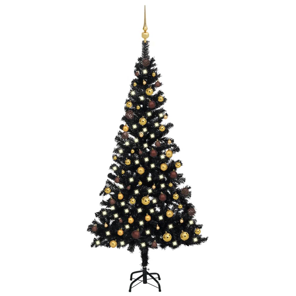 vidaXL Árbol de Navidad preiluminado con luces y bolas negro 180 cm