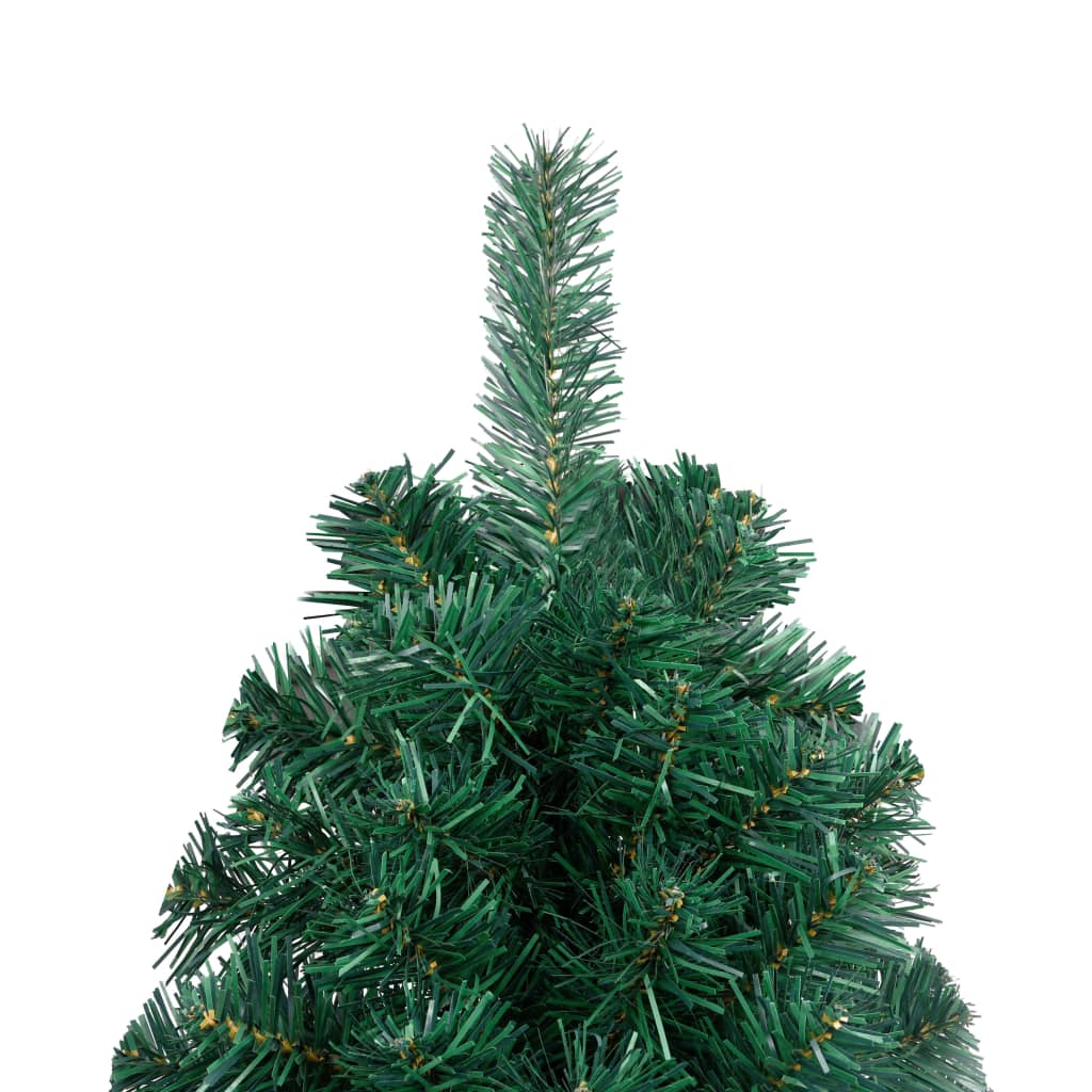 vidaXL Medio árbol de Navidad con luces y bolas verde 180 cm