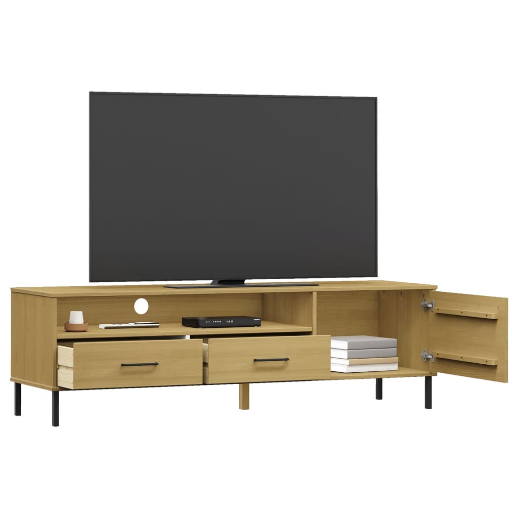 vidaXL Mueble de TV con patas de metal OSLO madera maciza pino marrón