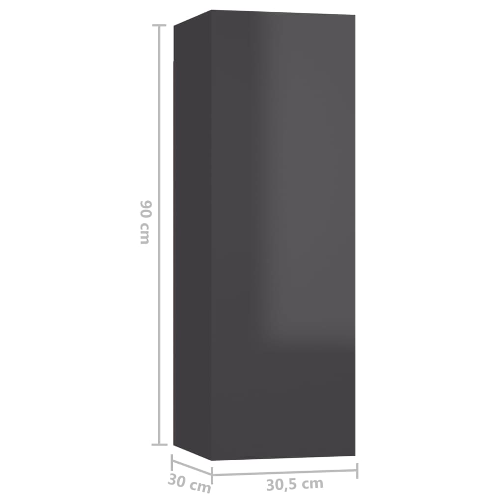 vidaXL Muebles para TV 2 uds contrachapada gris brillo 30,5x30x90 cm