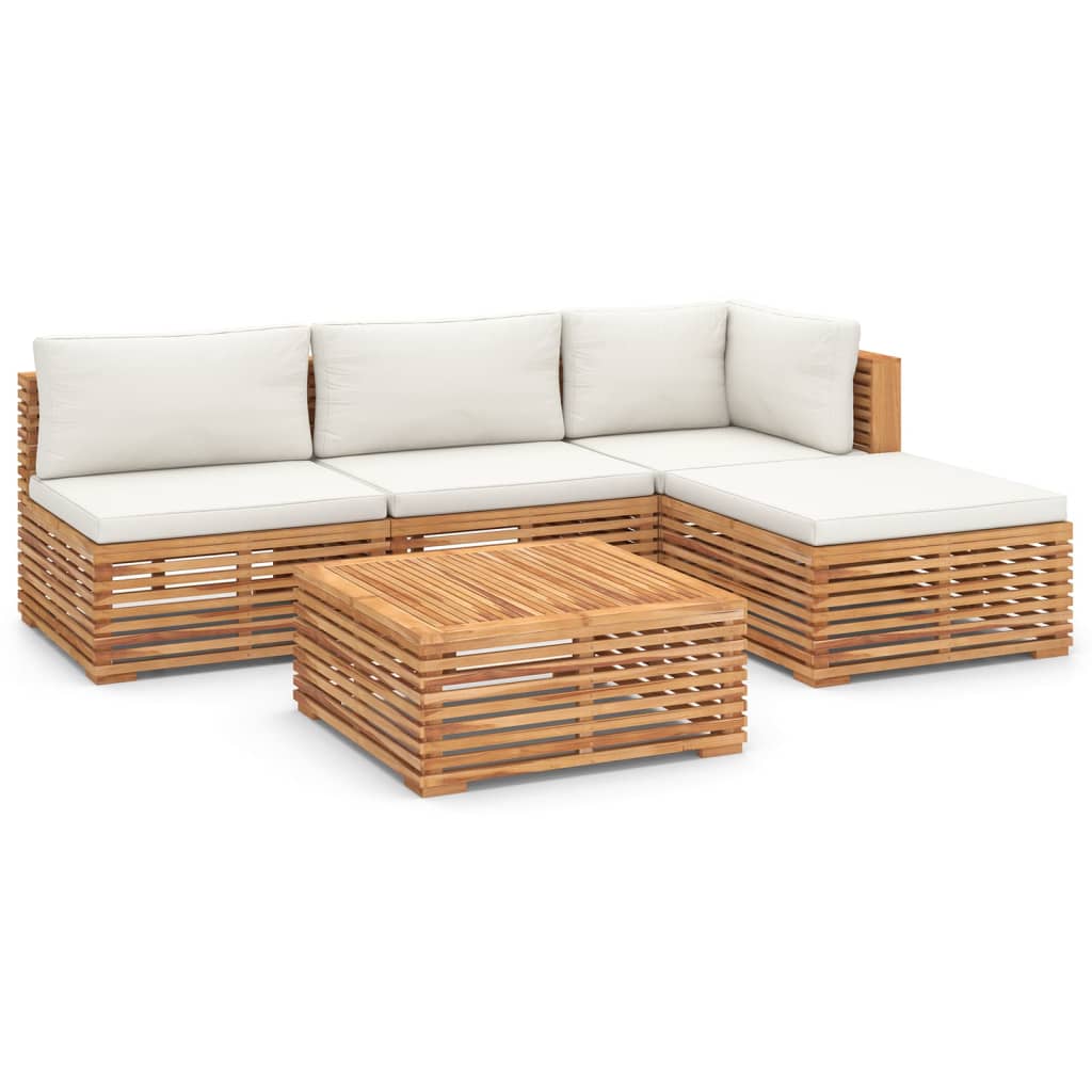 vidaXL Muebles de jardín 5 piezas madera maciza teca con cojines crema