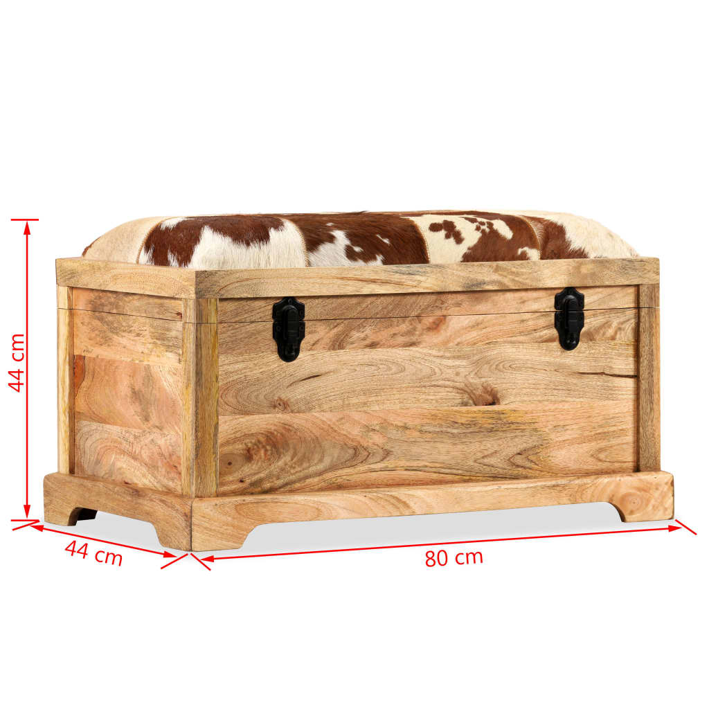 vidaXL Banco de almacenamiento madera maciza y cuero real 80x44x44 cm