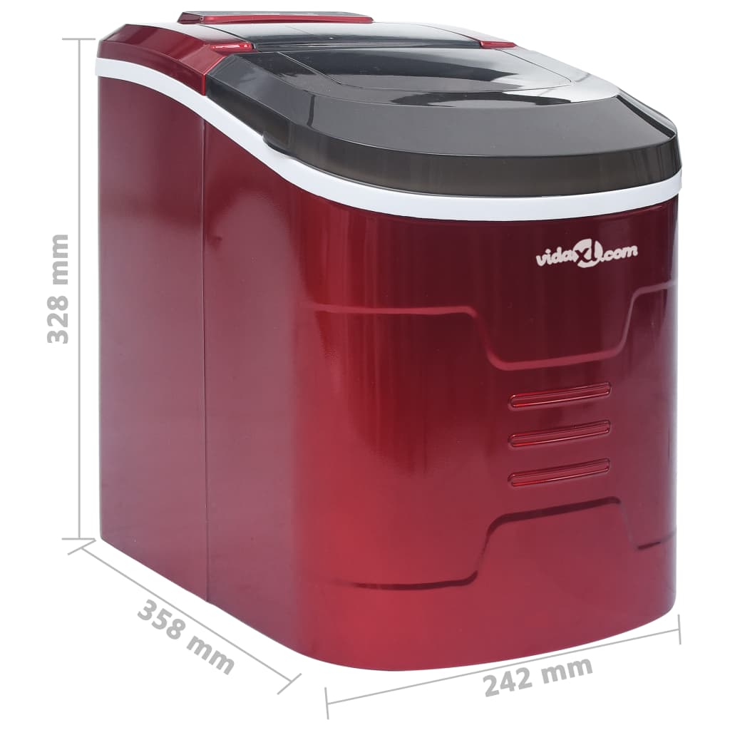 vidaXL Máquina para hacer cubitos de hielo rojo 2,4 L 15 kg / 24 h