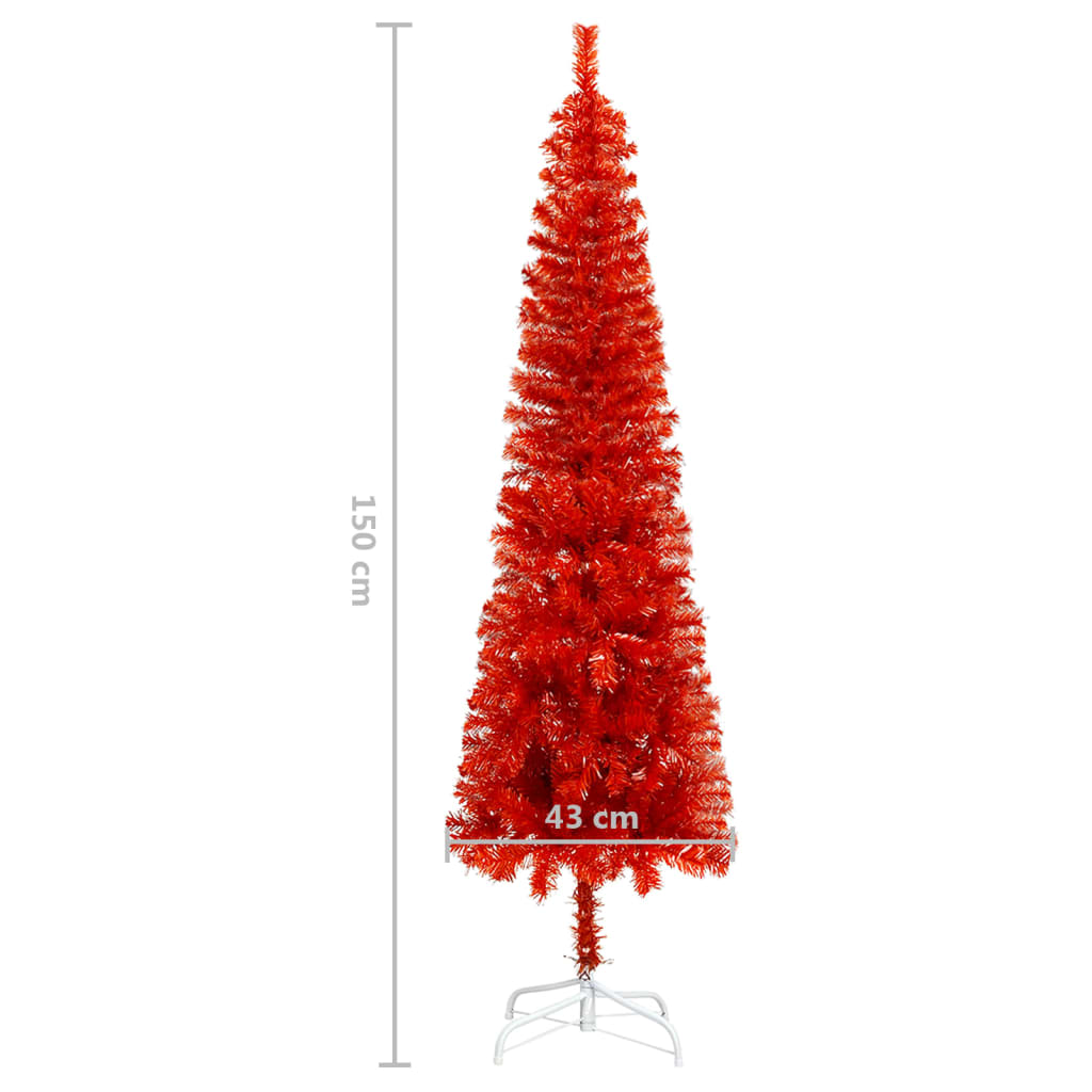vidaXL Árbol de Navidad delgado con luces y bolas rojo 150 cm