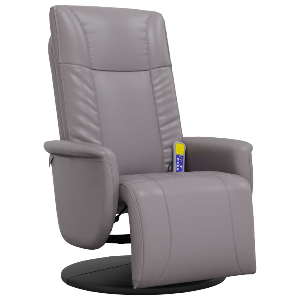 vidaXL Sillón reclinable de masaje con reposapiés cuero sintético gris