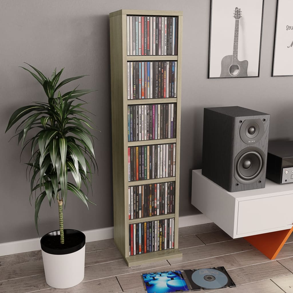 vidaXL Estantería para CDs madera contrachapada color roble 21x20x88cm