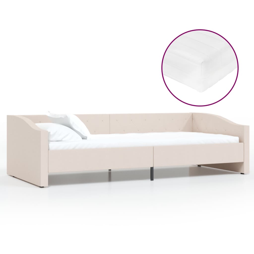 vidaXL Sofá cama con colchón USB de tela crema 90x200 cm