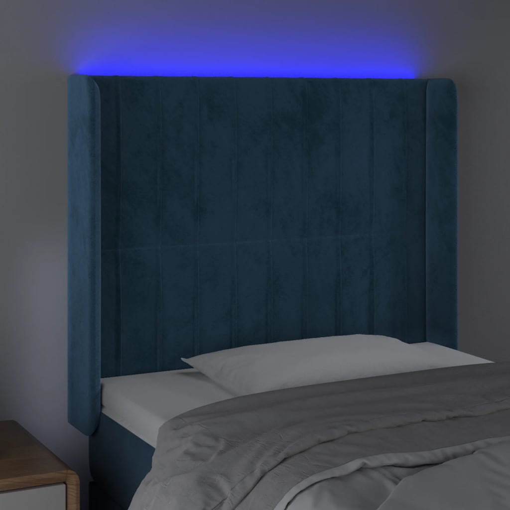 vidaXL Cabecero con LED de terciopelo azul oscuro 93x16x118/128 cm