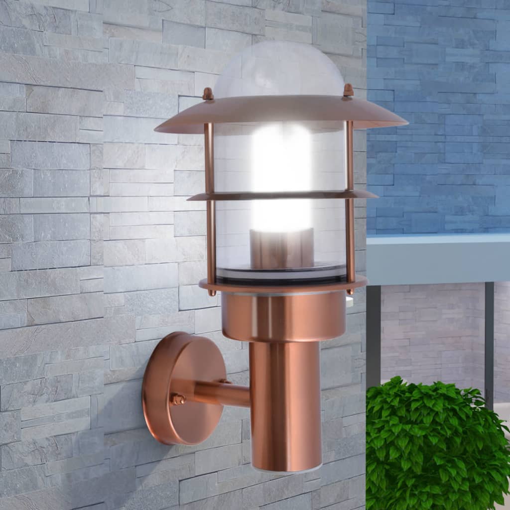 vidaXL Lámpara de pared de exterior de acero inoxidable color cobre