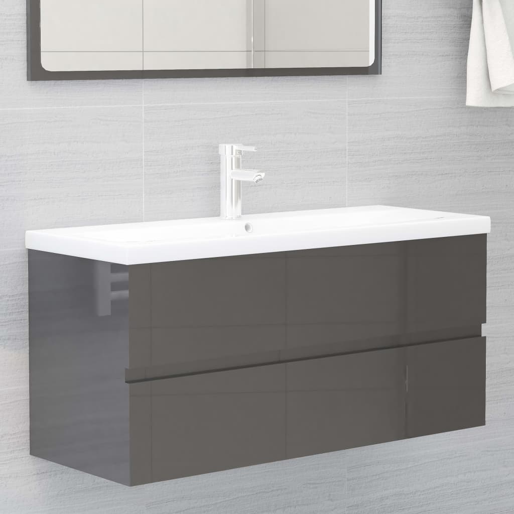 vidaXL Mueble con lavabo madera de ingeniería gris brillante