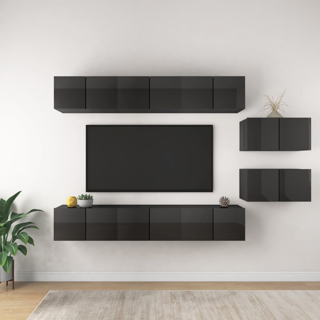vidaXL Muebles de TV de salón 8 pzas madera de ingeniería gris brillo