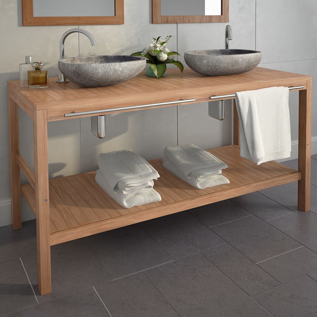 vidaXL Mueble de lavabo tocador madera de teca maciza 132x45x75 cm