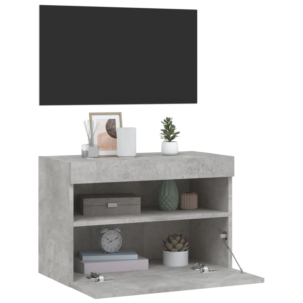 vidaXL Mueble de TV de pared con luces LED gris hormigón 60x30x40 cm