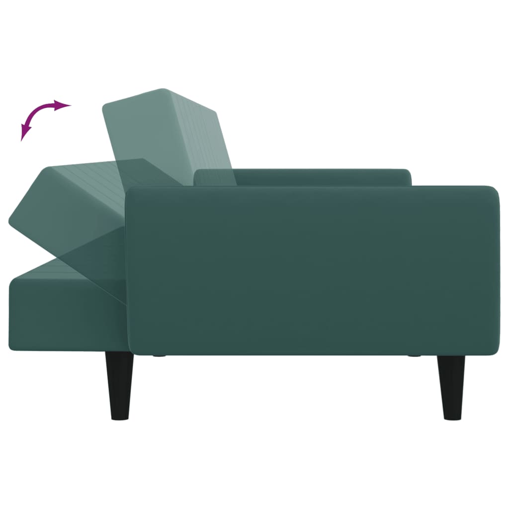 vidaXL Sofá cama de 2 plazas con taburete terciopelo verde oscuro
