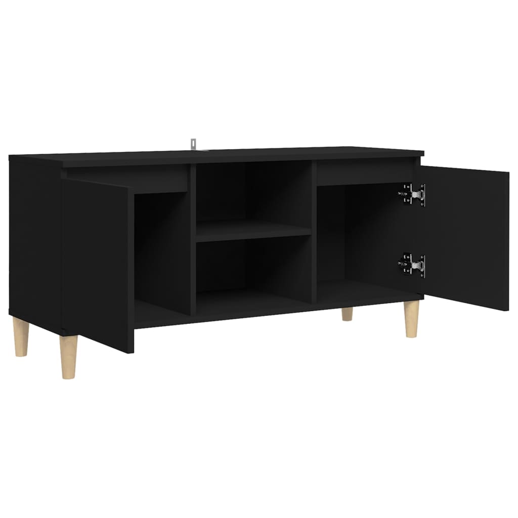 vidaXL Mueble de TV con patas madera maciza negro 103,5x35x50 cm