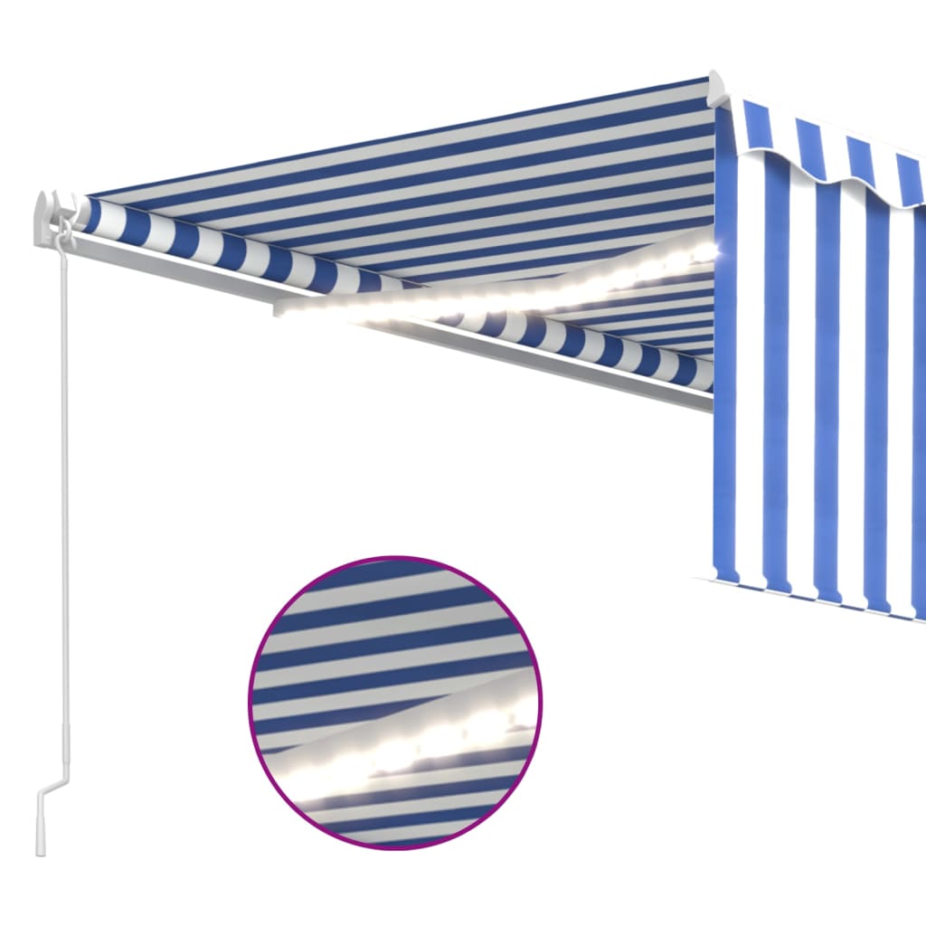 vidaXL Toldo retráctil manual con persiana y LED azul y blanco 4x3 m