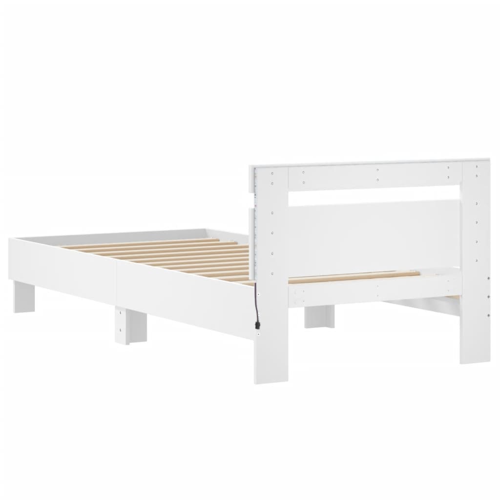 vidaXL Estructura de cama con cabecero y luces LED blanco 90x190 cm