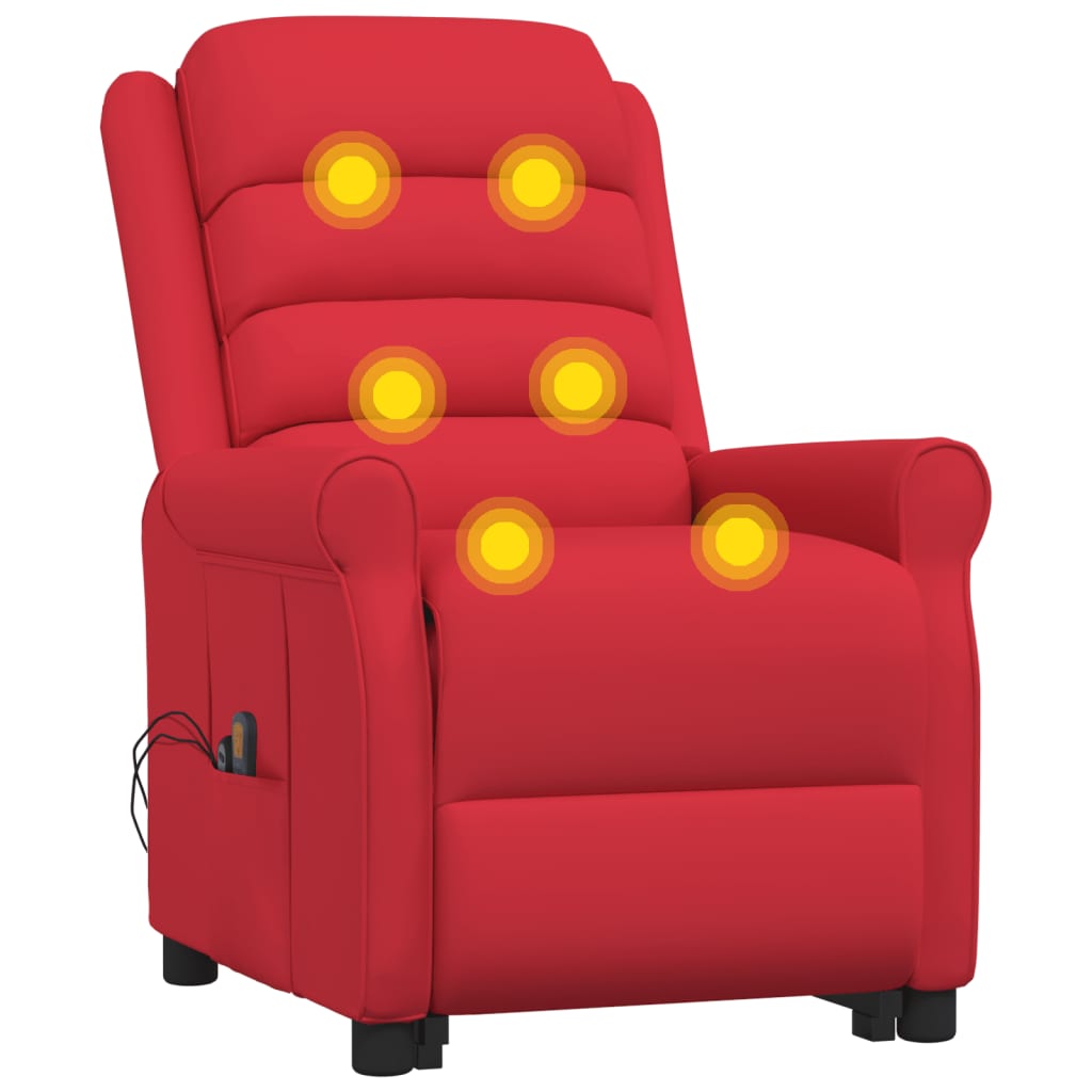 vidaXL Sillón reclinable de masaje elevable cuero sintético rojo