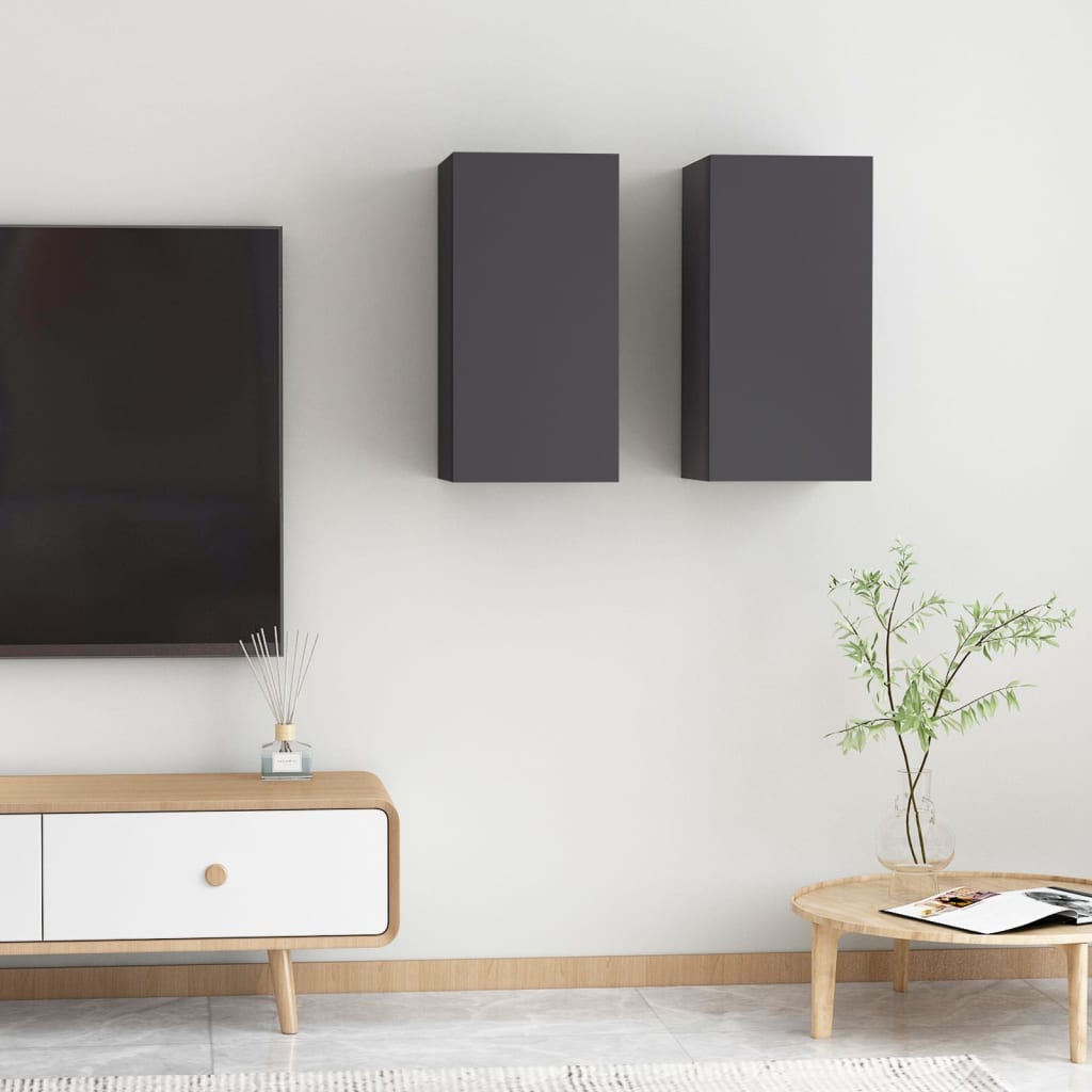 vidaXL Muebles para TV 2 uds madera contrachapada gris 30,5x30x60 cm