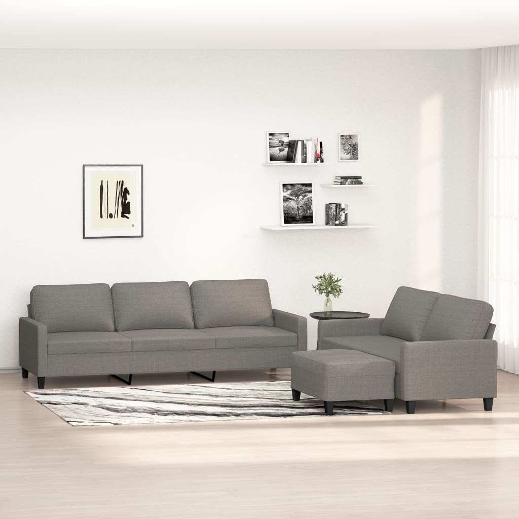 vidaXL Juego de sofás con cojines 3 piezas tela gris oscuro