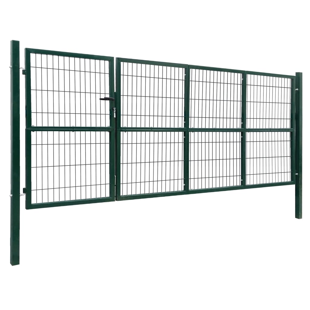 vidaXL Puerta de valla de jardín con postes 350x140 cm acero verde