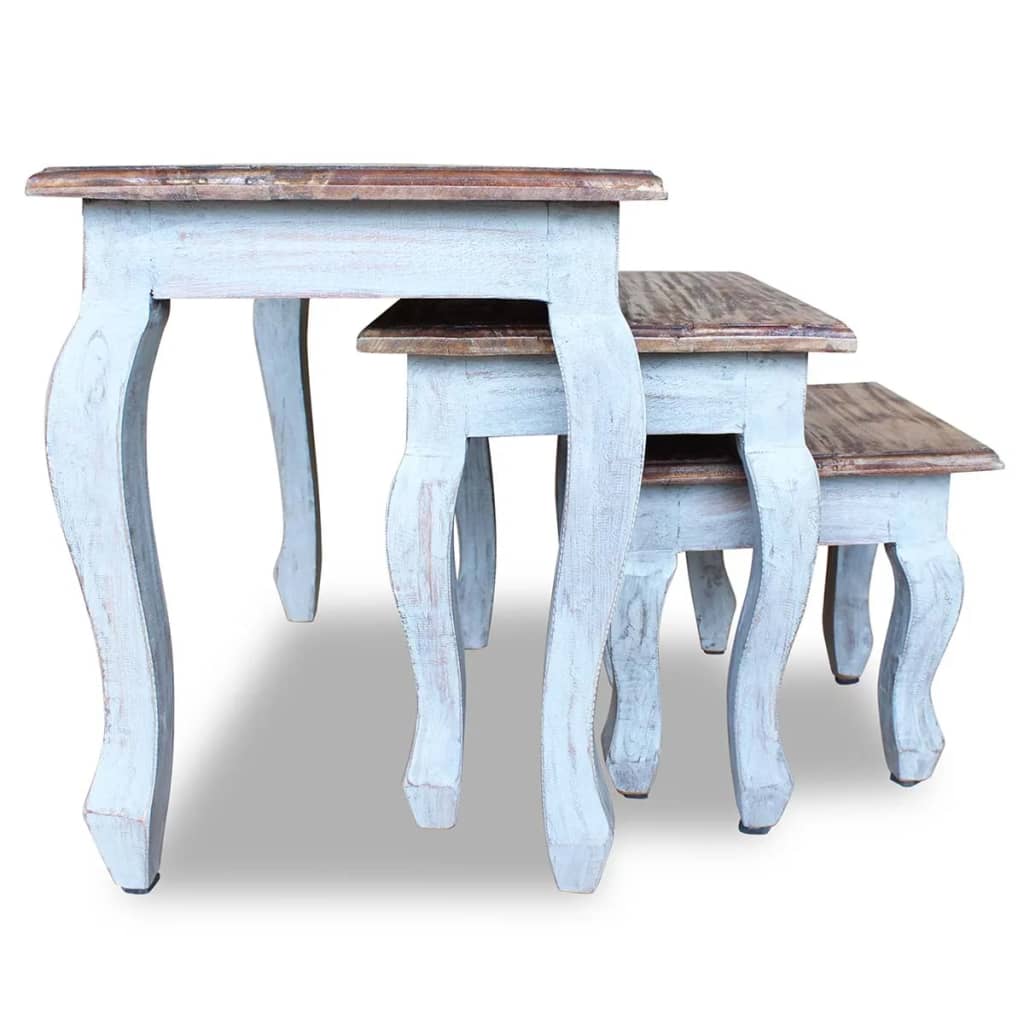 vidaXL Juego de mesas apilables 3 unidades madera maciza reciclada