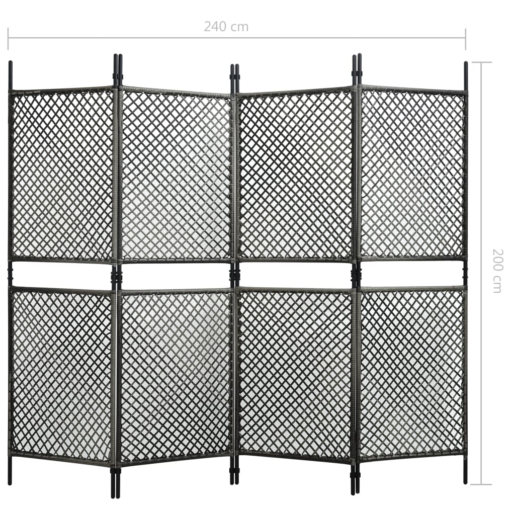 vidaXL Biombo de 4 paneles ratán sintético gris antracita 240x200 cm