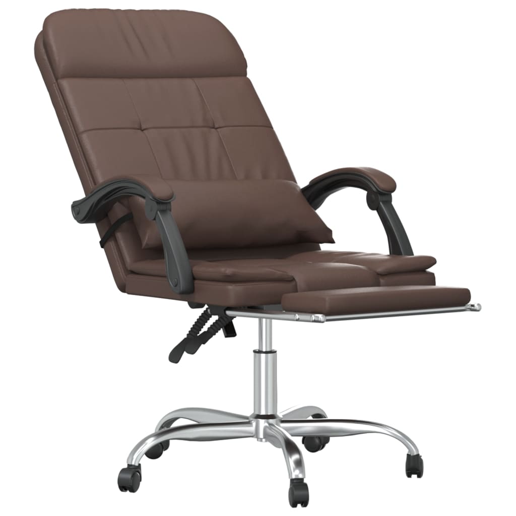 vidaXL Silla de oficina reclinable masaje cuero sintético marrón