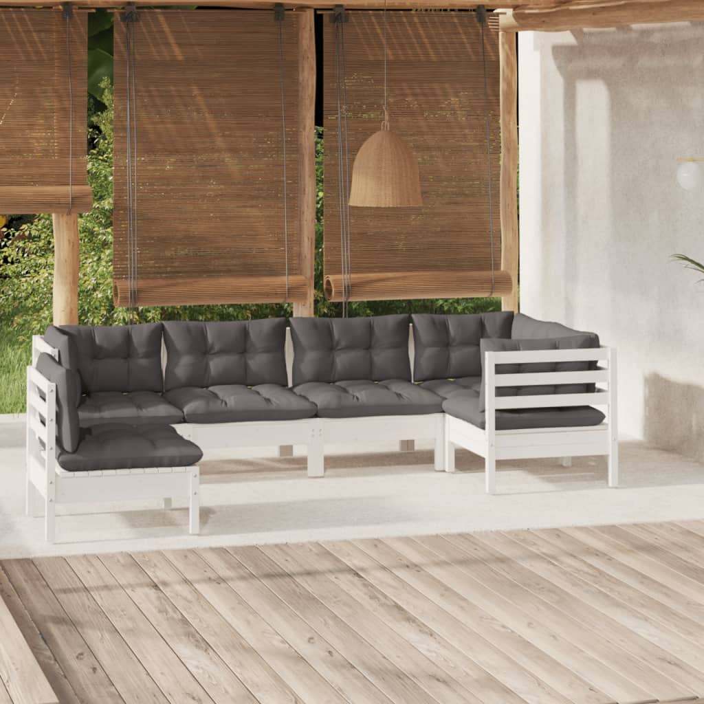 vidaXL Muebles de jardín 6 pzas con cojines blanco madera de pino