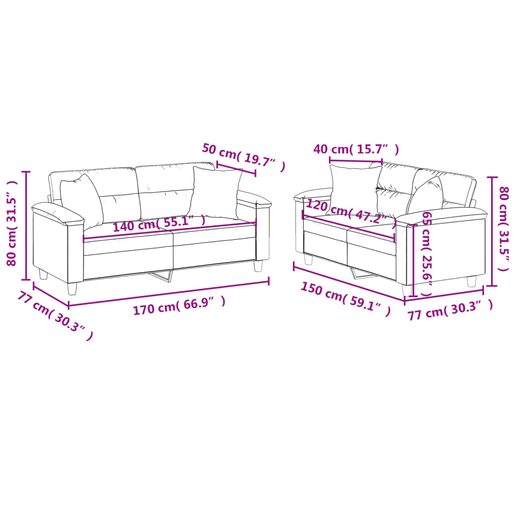 vidaXL Juego de sofás con cojines 2 piezas tela microfibra gris taupe