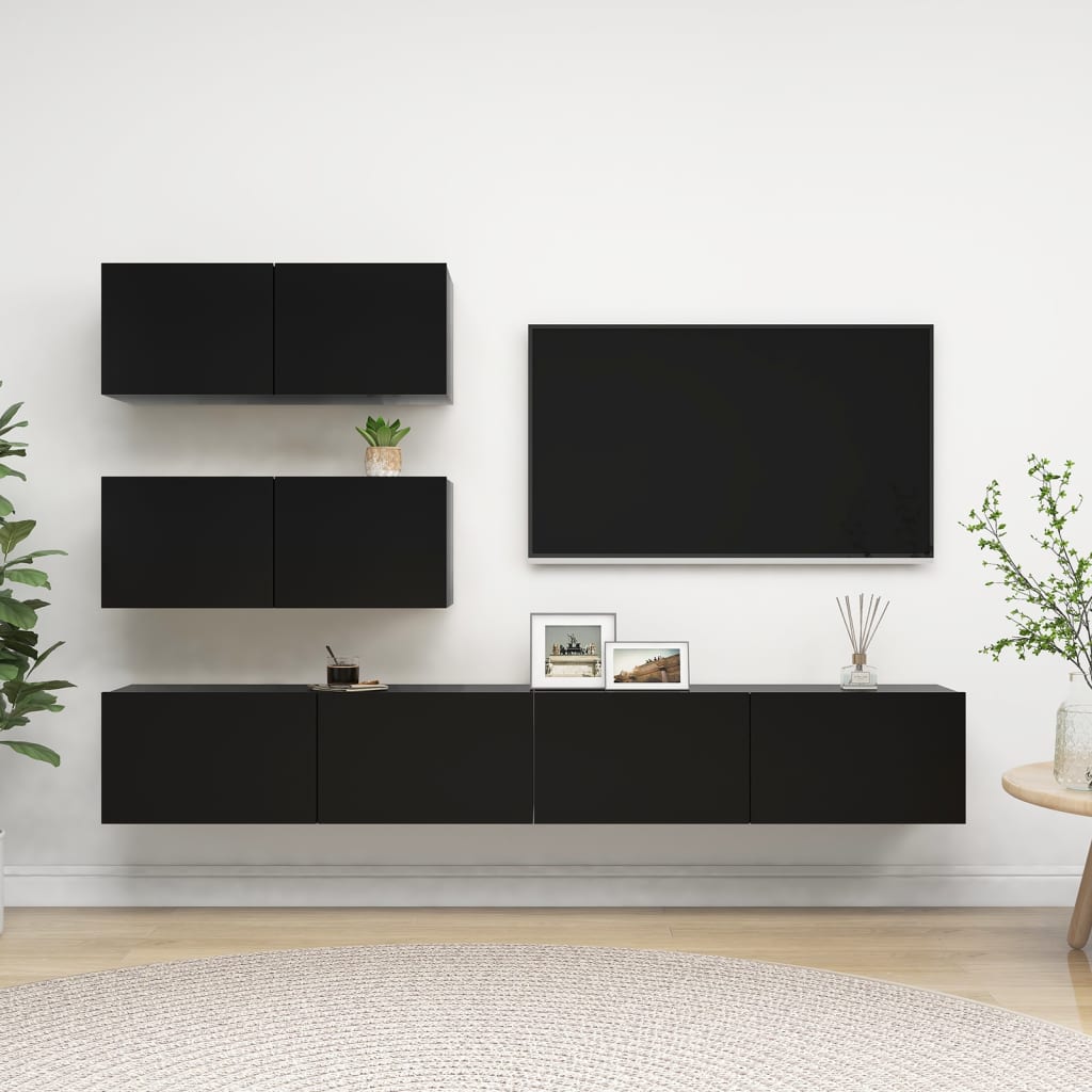 vidaXL Set de muebles de salón TV 6 pzas madera de ingeniería negro