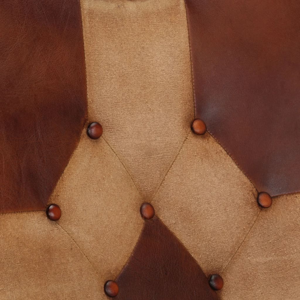 vidaXL Mecedora con taburete cuero auténtico y lona marrón