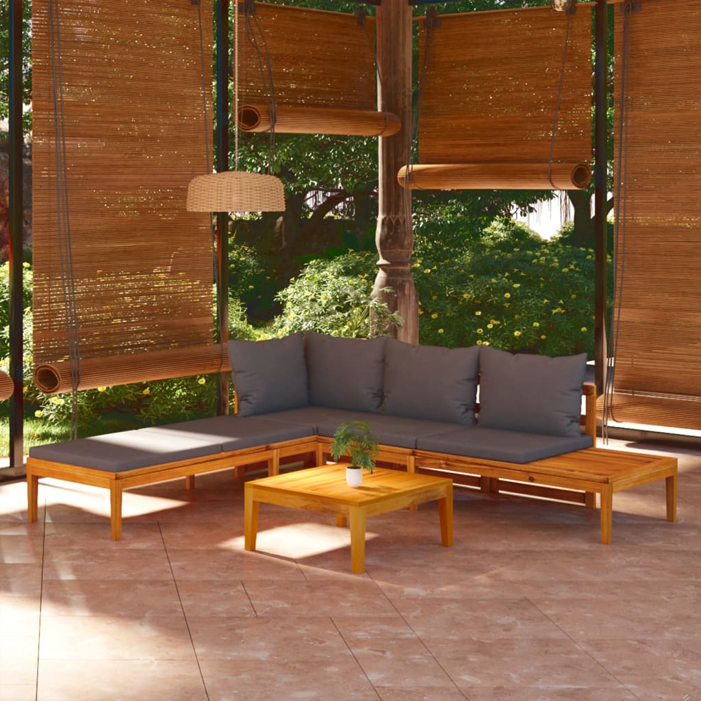 vidaXL Muebles de jardín 3 pzas cojines gris oscuro madera de acacia