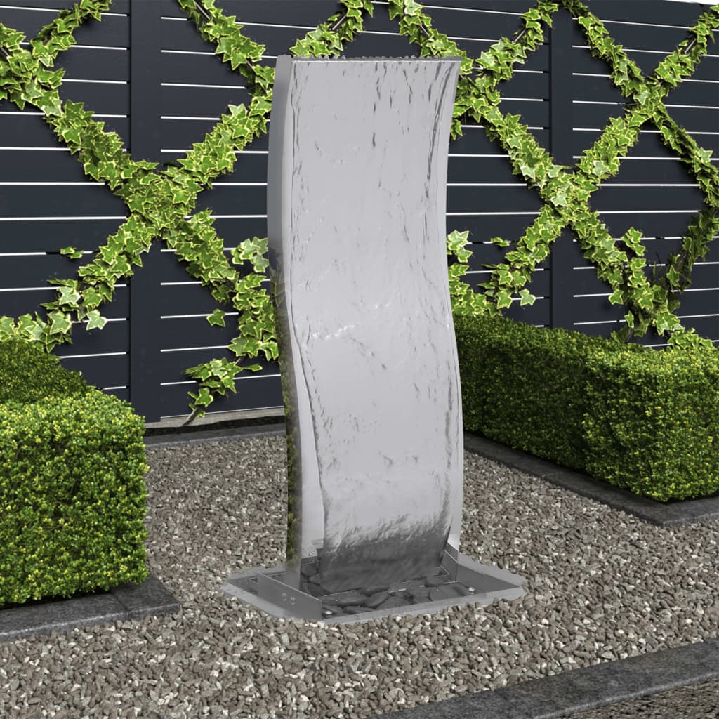 vidaXL Fuente de jardín curvada con bomba acero inoxidable 90 cm