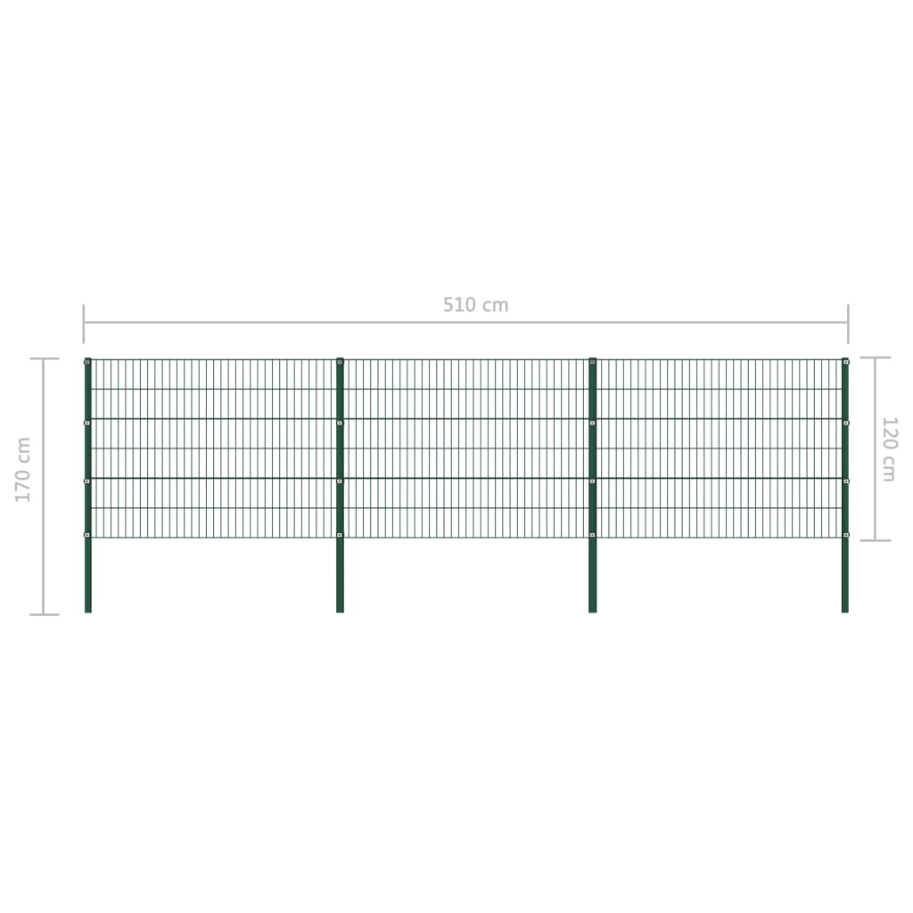 vidaXL Panel de valla con postes de hierro verde 5,1x1,2 m
