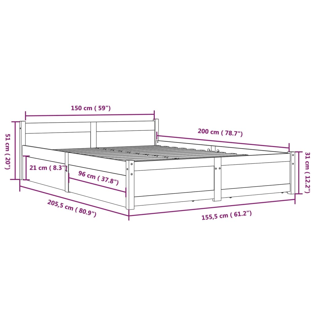 vidaXL Estructura de cama con cajones 150x200 cm