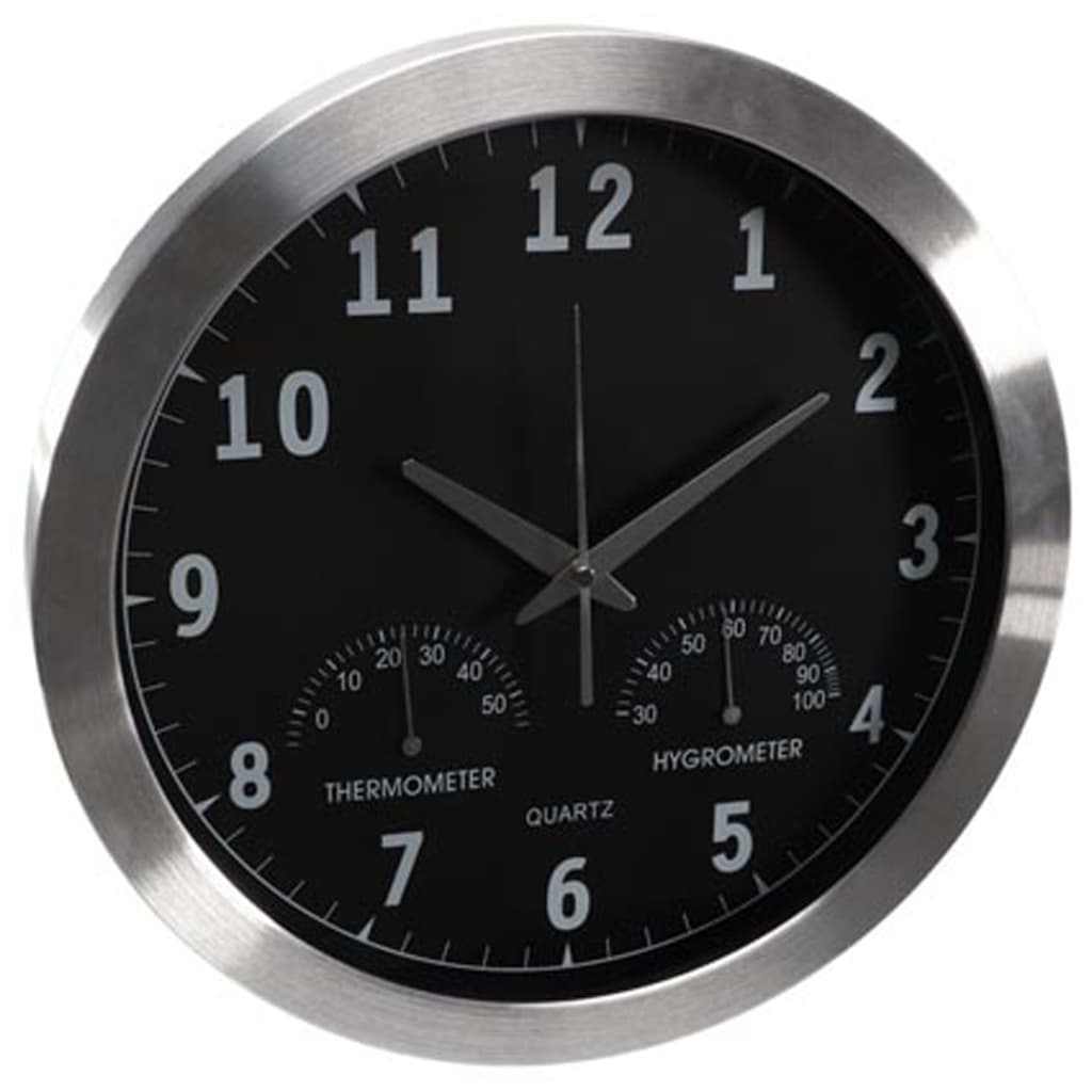 Perel Reloj de pared negro y plateado 35,5 cm