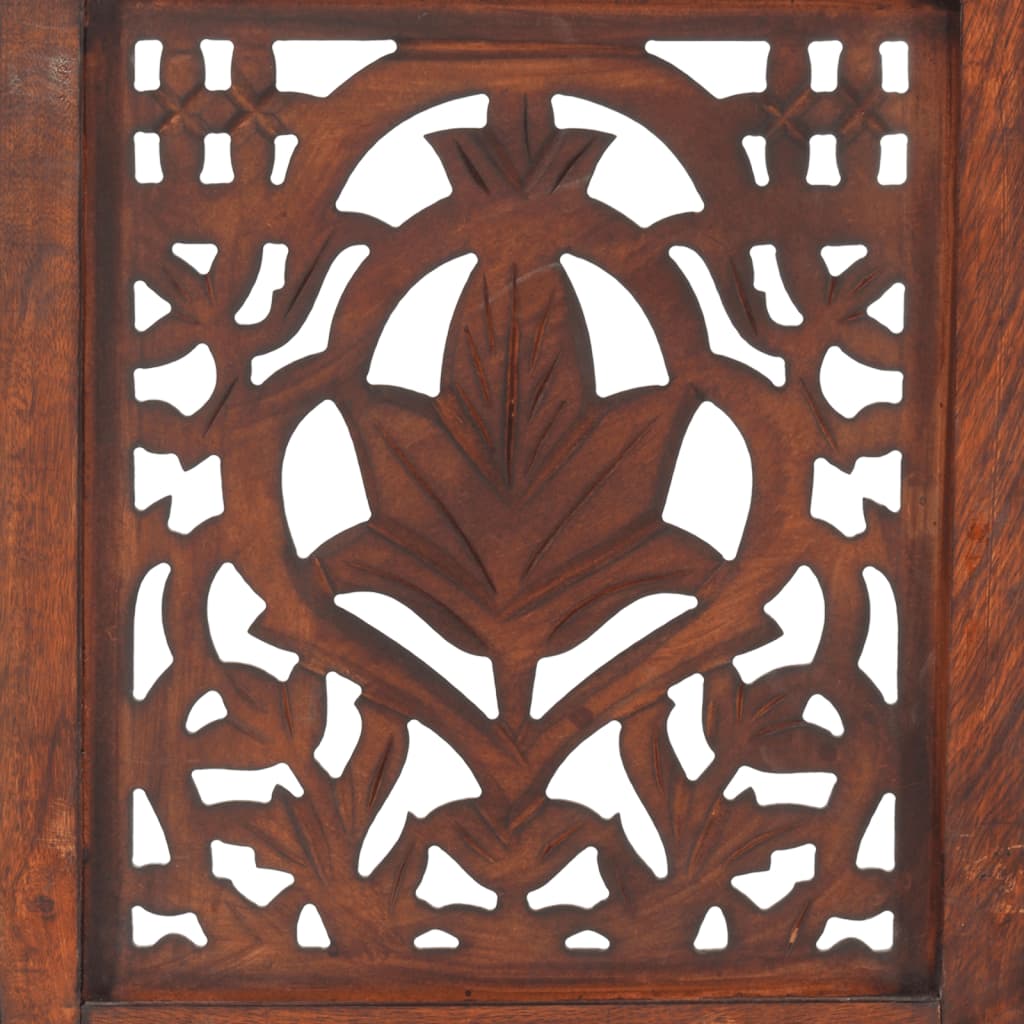 vidaXL Biombo 3 paneles tallado a mano madera mango marrón 120x165 cm
