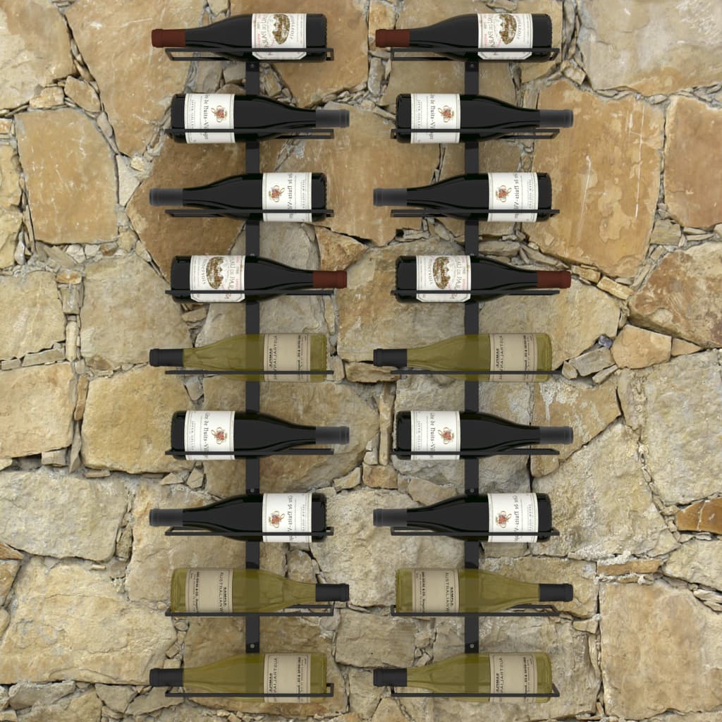 vidaXL Botelleros de pared para 18 botellas 2 unidades hierro negro