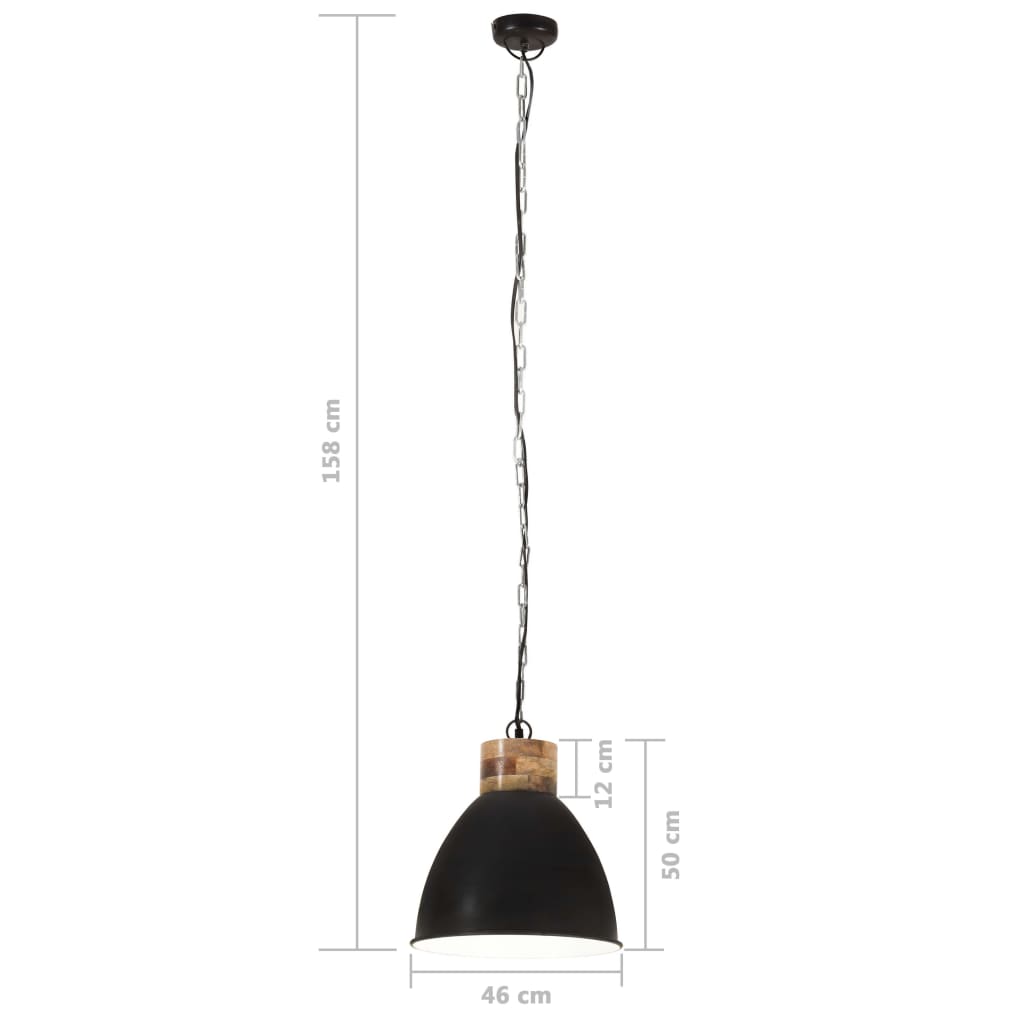 vidaXL Lámpara colgante industrial hierro negro y madera 46 cm E27