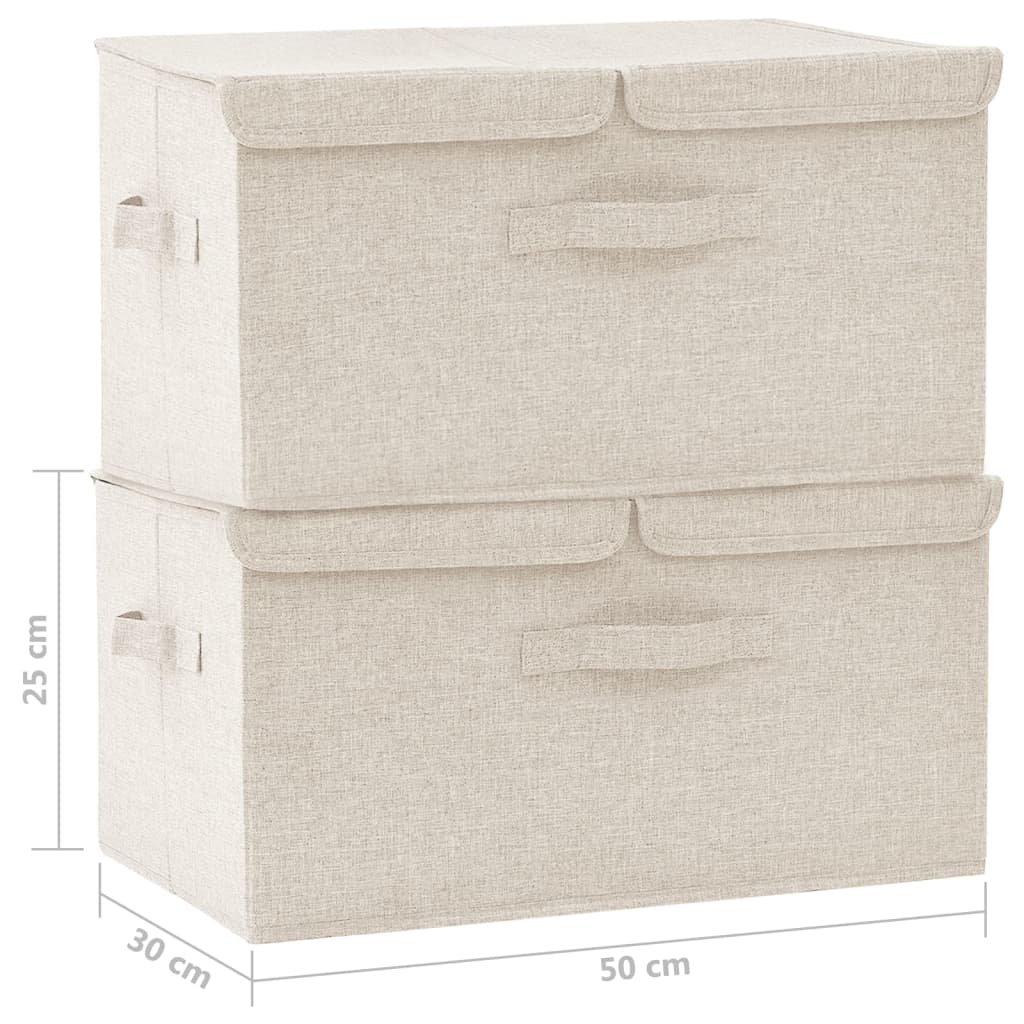 vidaXL Cajas de almacenaje 2 unidades tela color crema 50x30x25 cm
